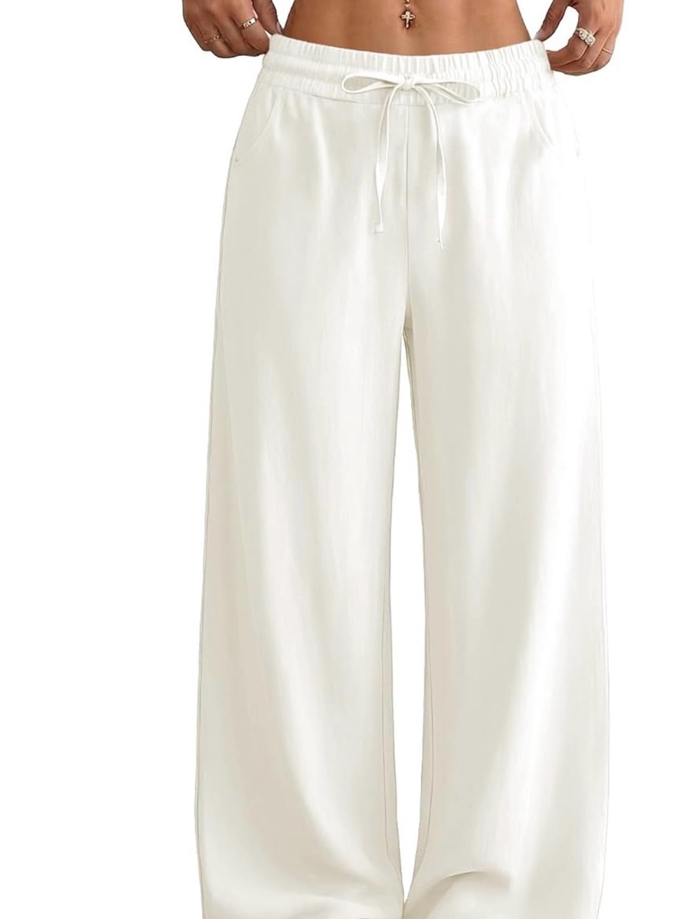 Relaxed Wide-Leg Drawstring Pants — White